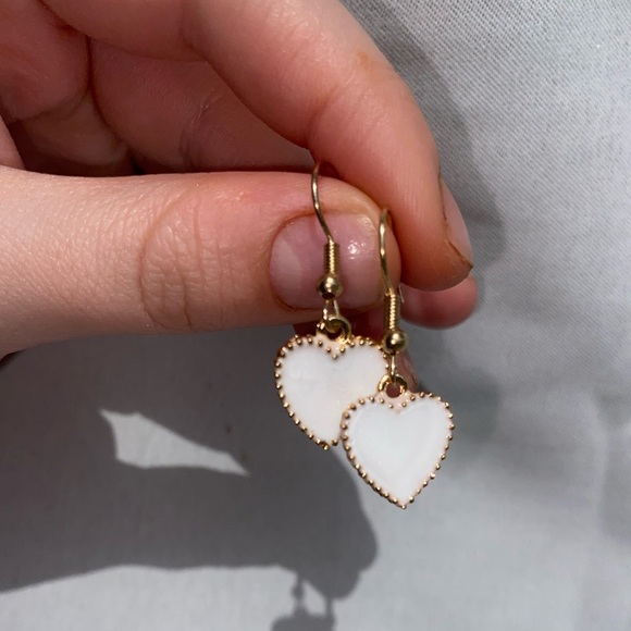 White & Gold Charming Heart Drop Earrings - Picture 1 of 6